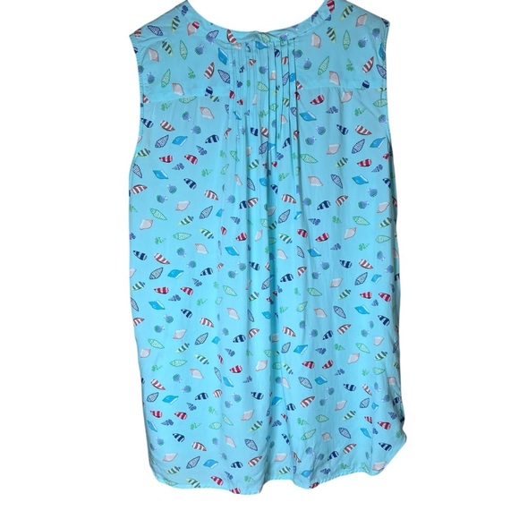 Talbots Sleeveless Popover Top Seashells Blue Colorful Sz Large Pleated Coastal - Picture 2 of 10